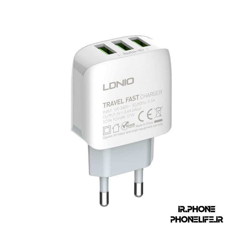 شارژر دیواری الدینیو مدل A3312 همراه با کابل Lightning — تصویر ۳