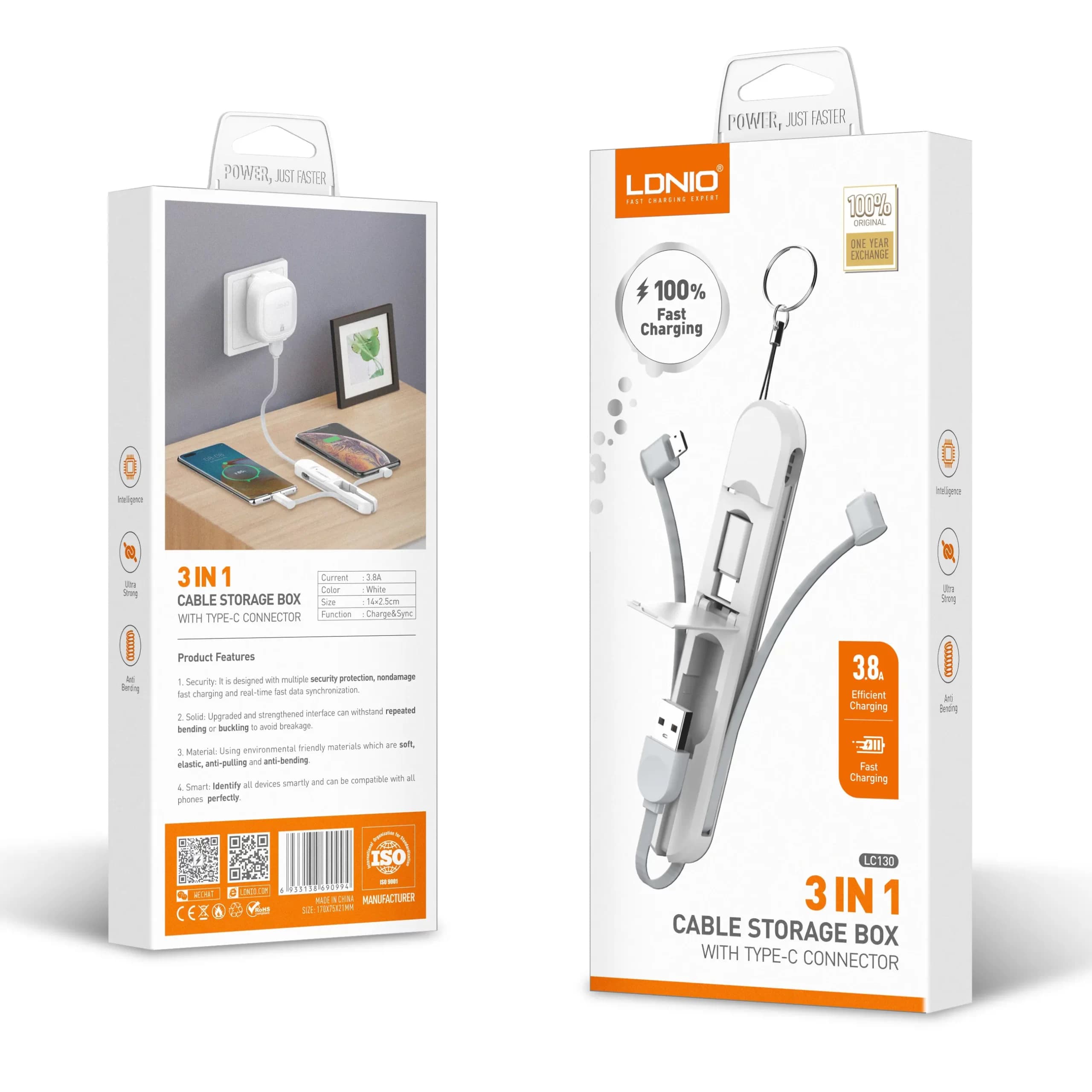 کابل تبدیل USB به USB-C/MicroUSB/لایتنینگ الدینیو مدل LC-130 طول 0.2 متر — تصویر ۴