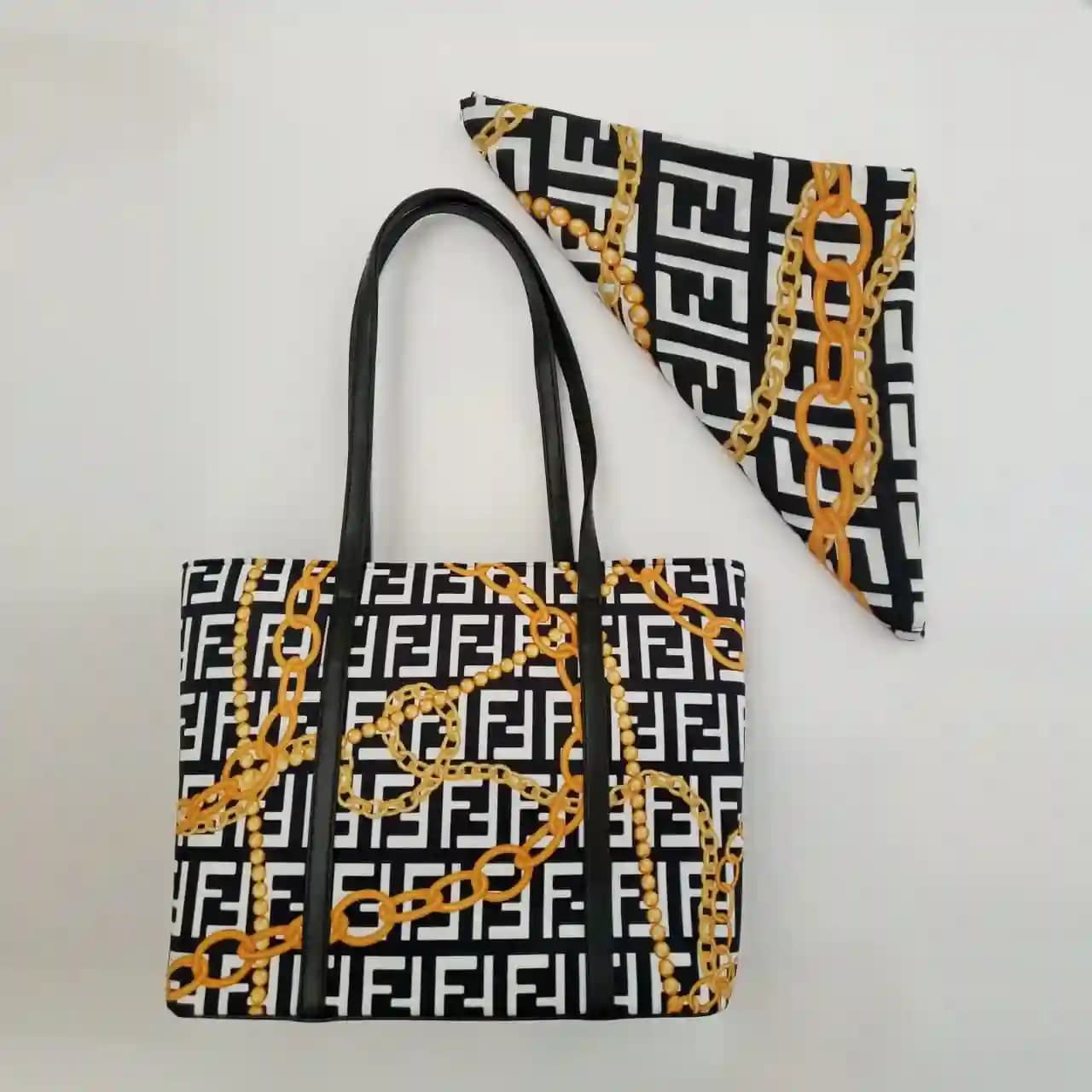 ست روسری و کیف زنانه طرح زنجیری برند فندی