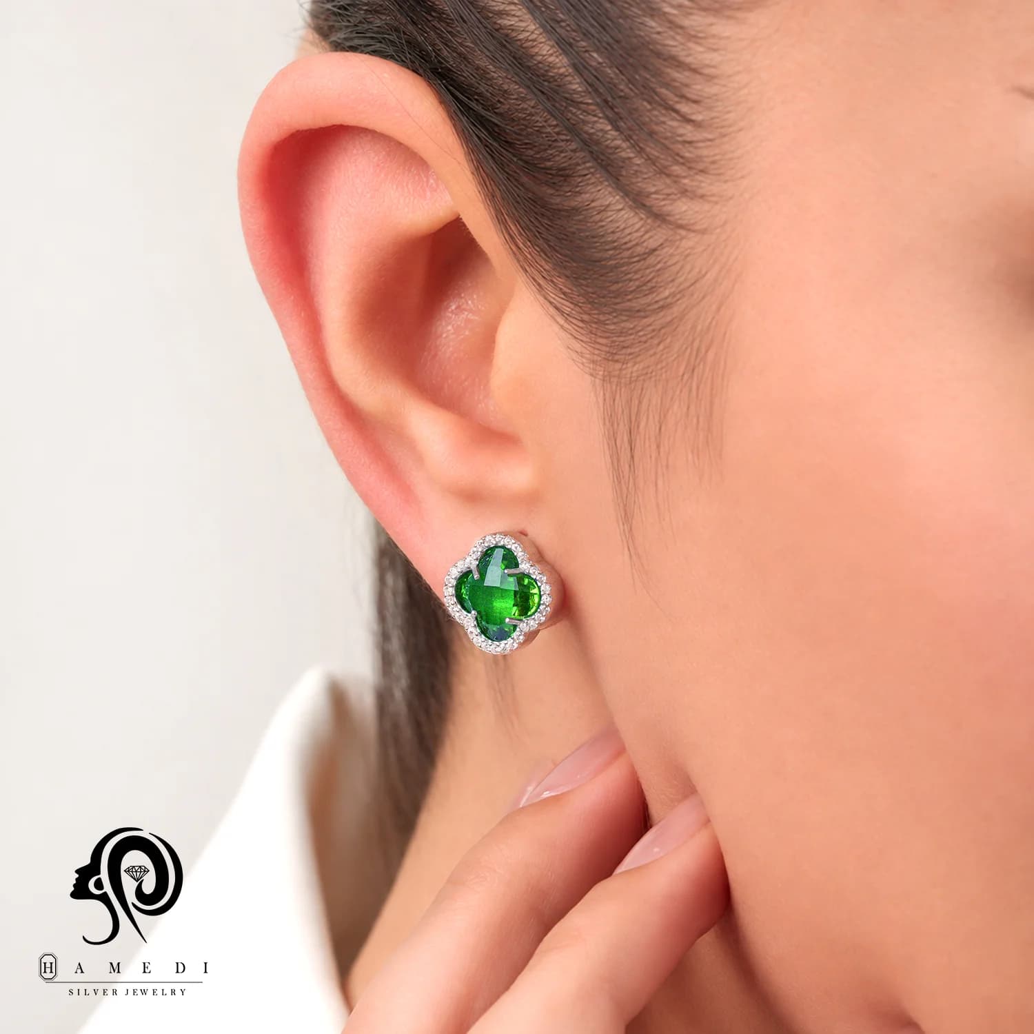 نیم ست ونکلیف نقره زنانه سبز مدل NI R96 G — تصویر ۳