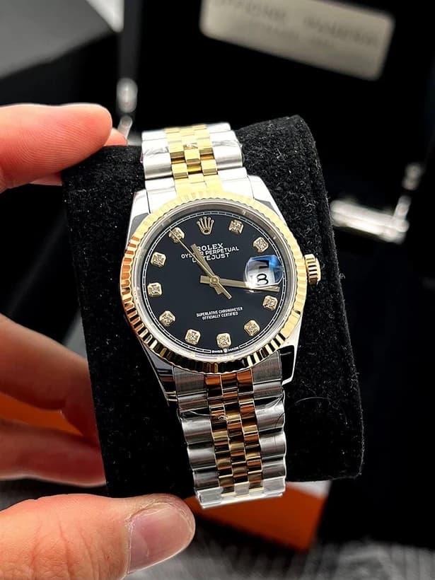 ساعت مچی رولکس دیتجاست | Rolex Datejust | نقرهای-طلایی صفحه مشکی های کپی