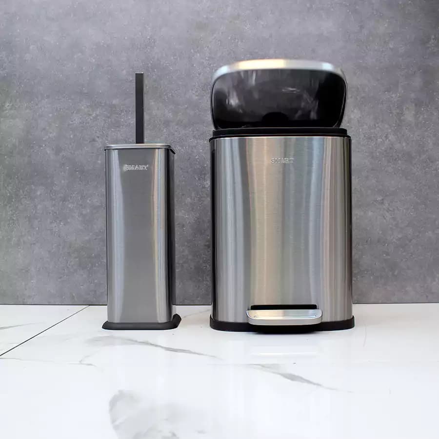 سطل و برس 5 لیتر پدالی مستطیل برند SMART (استیل مات) — تصویر ۲