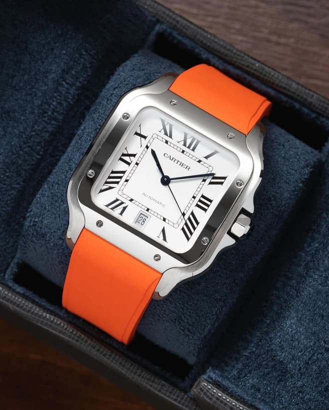 ساعت مچی کارتیه سانتوس | Cartier Santos | نقره ای-نارنجی صفحه سفید های کپی