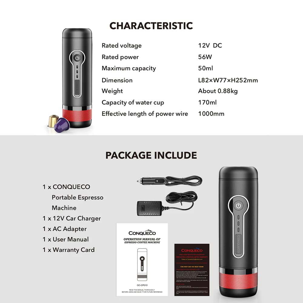اسپرسو ساز شارژی پرتابل کپسولی کانکو اکو | CONQUECO Portable Espresso Machine — تصویر ۷