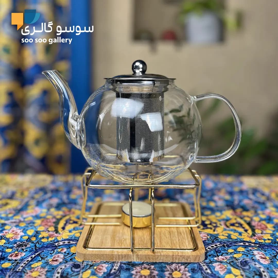 قوری پیرکس گرد با صافی استیل 1 لیتری