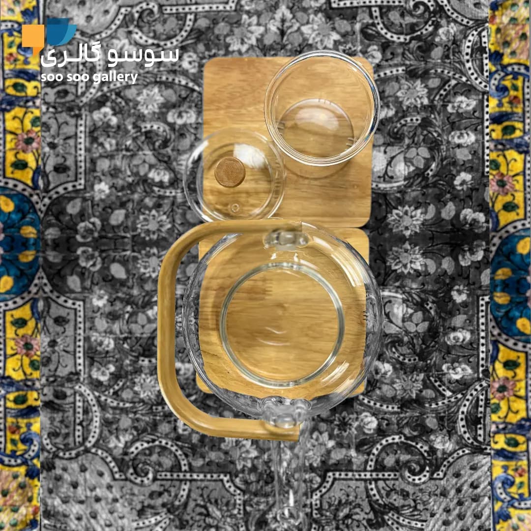 قوری پیرکس دسته بامبو چوبی — تصویر ۴