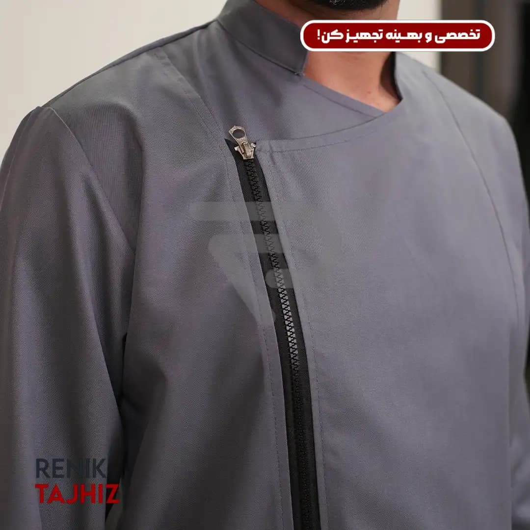 روپوش (کت سر آشپز) زیپ دار طوسی CHEF’S COAT — تصویر ۷