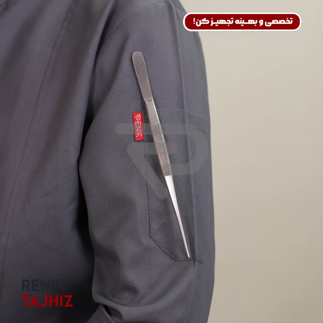 روپوش (کت سر آشپز) زیپ دار طوسی CHEF’S COAT — تصویر ۶