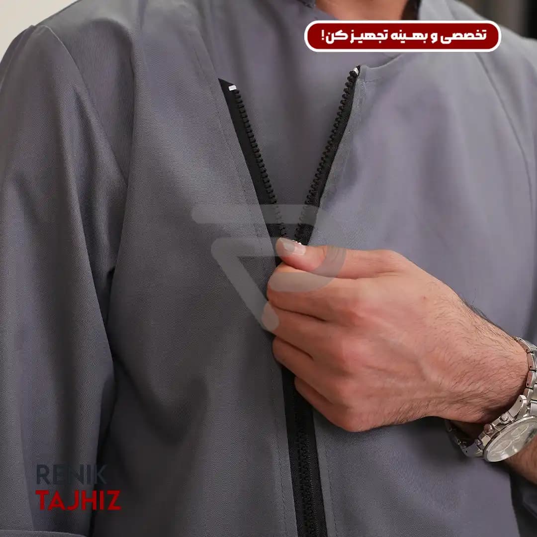 روپوش (کت سر آشپز) زیپ دار طوسی CHEF’S COAT — تصویر ۸