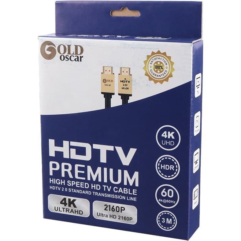 کابل اچ دی ام ای 3متری سرطلایی GOLD OSCAR HDMI 4K — تصویر ۵