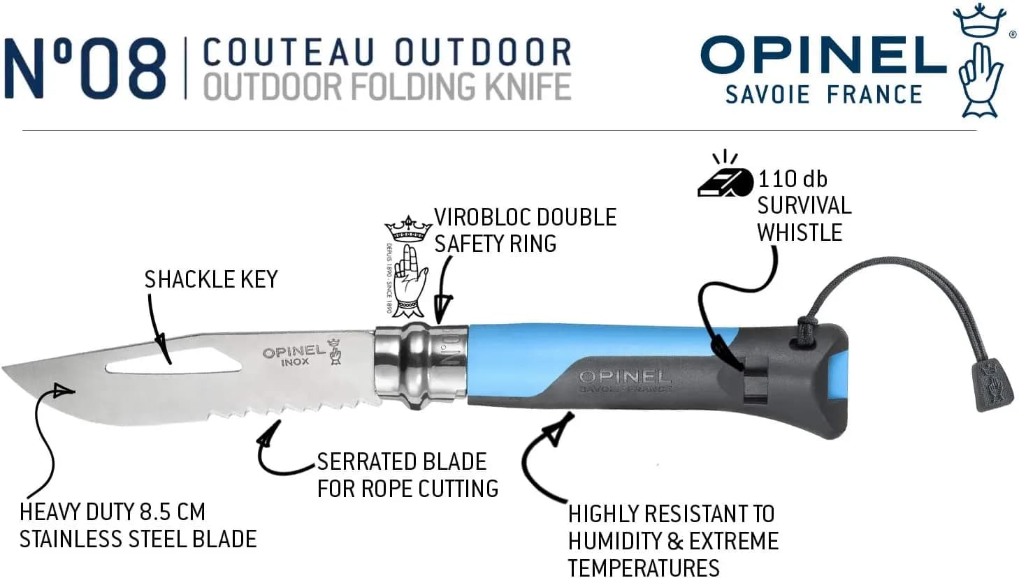 چاقوی اوپینل مدل Outdoor سایز No.08 آبی — تصویر ۳