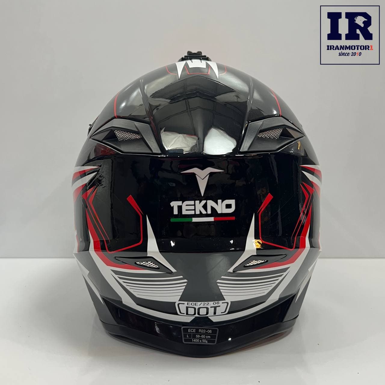 کلاه کاسکت کراسی Tekno تکنو مشکی سفید قرمز براق — تصویر ۴