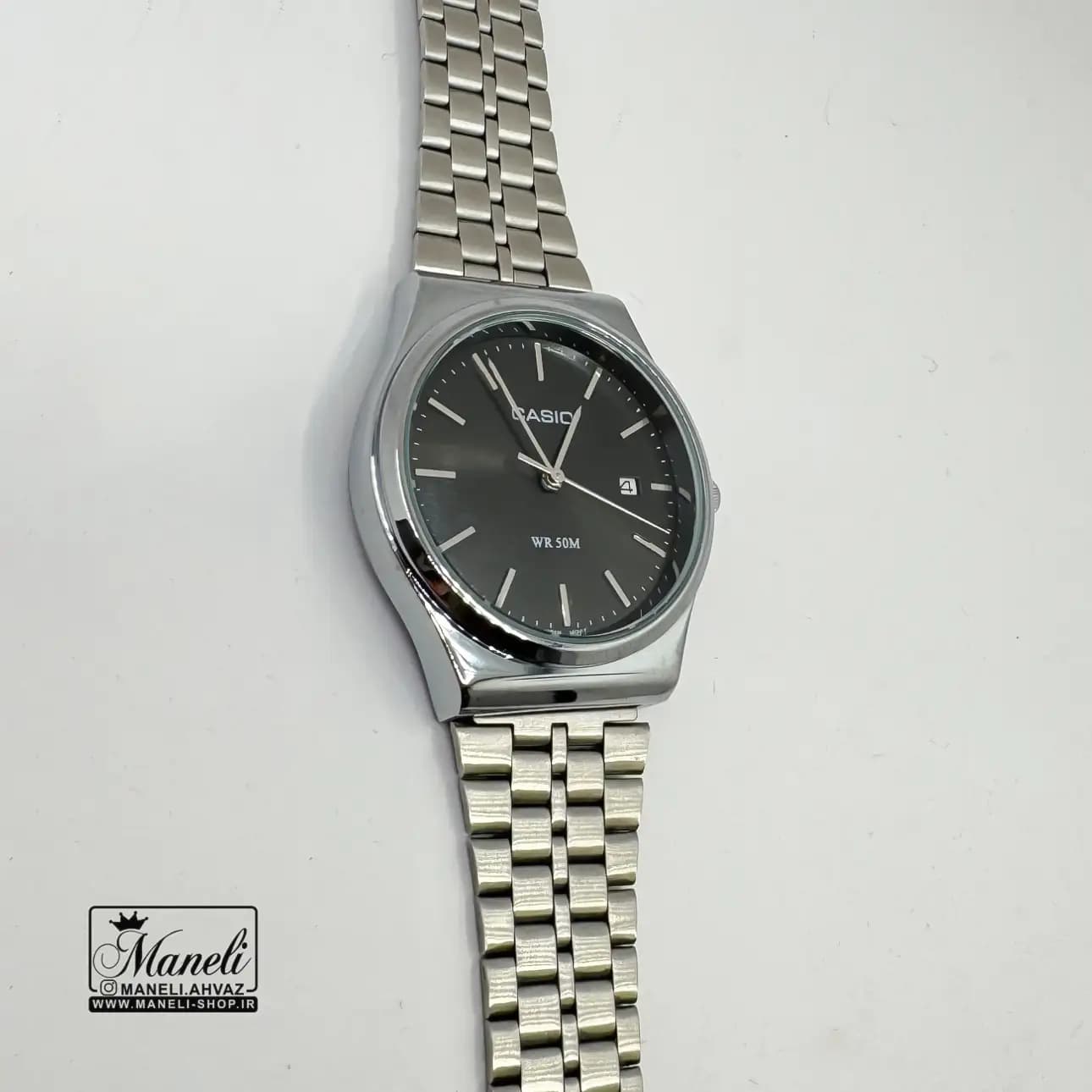 ساعت( casio)کاسیو مردانه نقره ای با صفحه ی مشکی — تصویر ۲