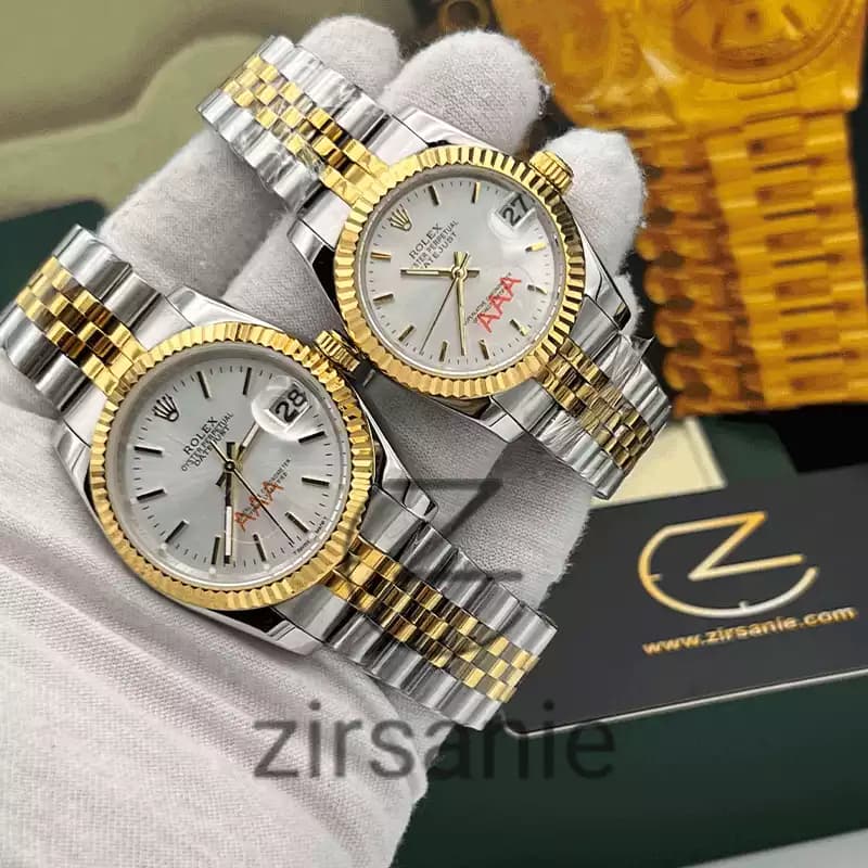 ساعت مچی رولکس دیت جاست سیلور طلایی صفحه سفید اندکس خط (ست) Rolex Datejust Silver Golden White Screen Line Index — تصویر ۴