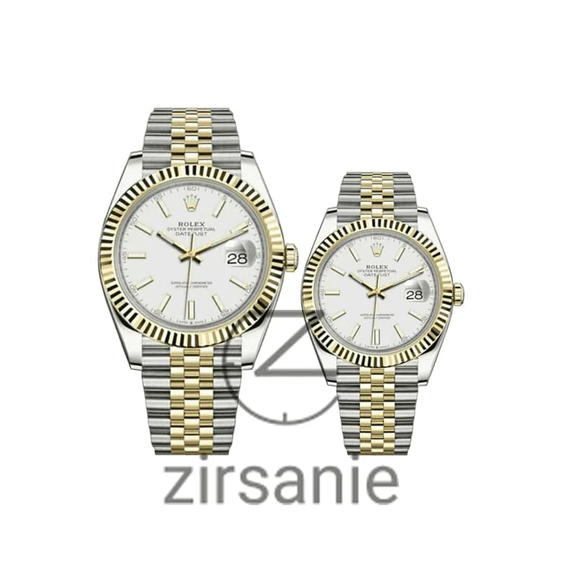 ساعت مچی رولکس دیت جاست سیلور طلایی صفحه سفید اندکس خط (ست) Rolex Datejust Silver Golden White Screen Line Index