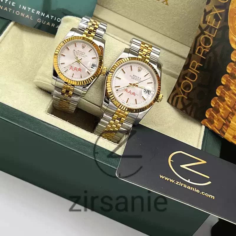 ساعت مچی رولکس دیت جاست سیلور طلایی صفحه سفید اندکس خط (ست) Rolex Datejust Silver Golden White Screen Line Index — تصویر ۲