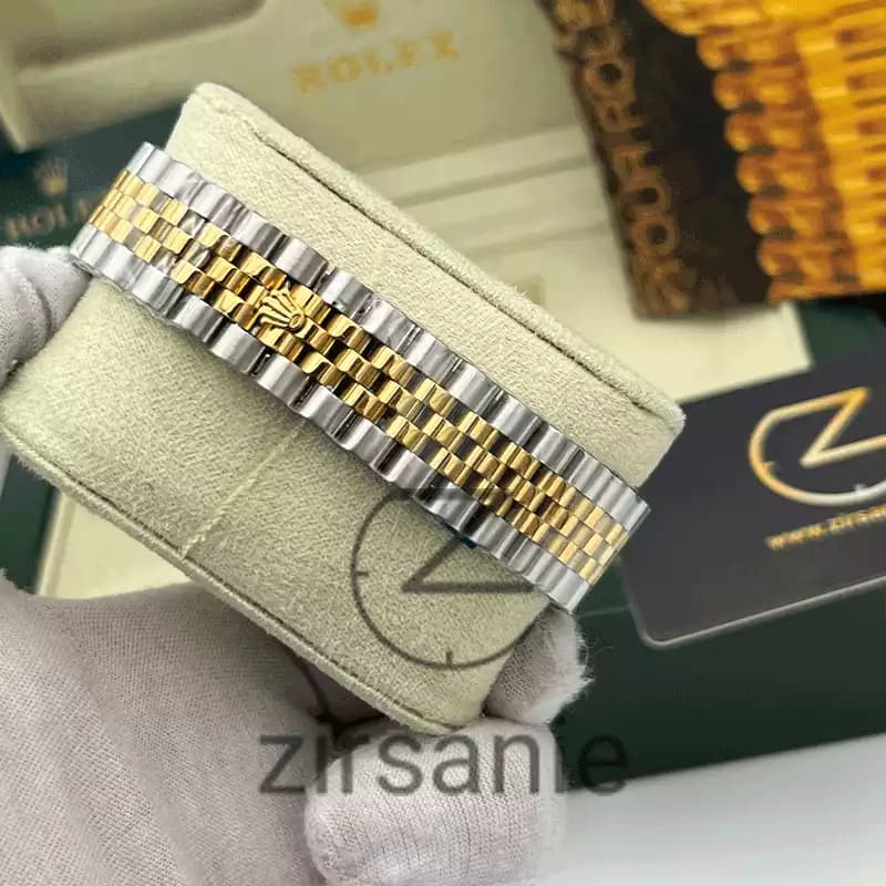 ساعت مچی رولکس دیت جاست سیلور طلایی صفحه مشکی اندکس نگین (ست) Rolex Datejust Silver Golden Black Screen Diamond Index — تصویر ۴