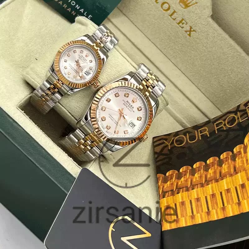 ساعت مچی رولکس دیت جاست دو رنگ سیلور رزگلد صفحه سیلور اندکس نگین (ست) Rolex Datejust Silver Rose Gold Silver Screen Diamond Index — تصویر ۳