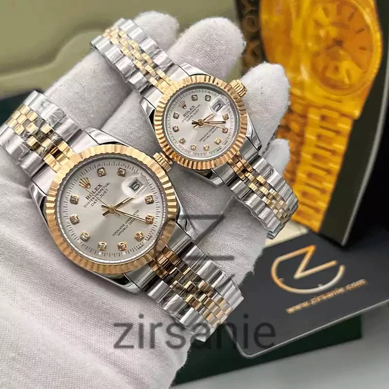 ساعت مچی رولکس دیت جاست دو رنگ سیلور رزگلد صفحه سیلور اندکس نگین (ست) Rolex Datejust Silver Rose Gold Silver Screen Diamond Index — تصویر ۲