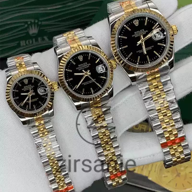 ساعت مچی رولکس دیت جاست دو رنگ سیلور طلایی صفحه مشکی اندکس خط (ست) Rolex Datejust Silver Golden Black Screen Line Index — تصویر ۶