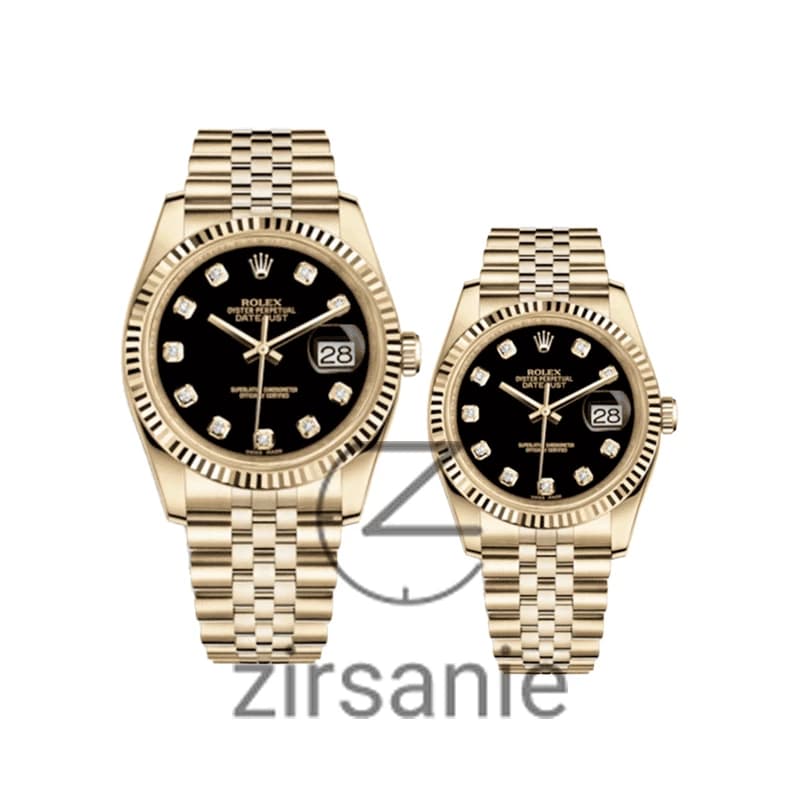ساعت مچی رولکس دیت جاست طلایی صفحه مشکی اندکس نگین (ست) Rolex Datejust Golden Black Screen Diaomnd Index