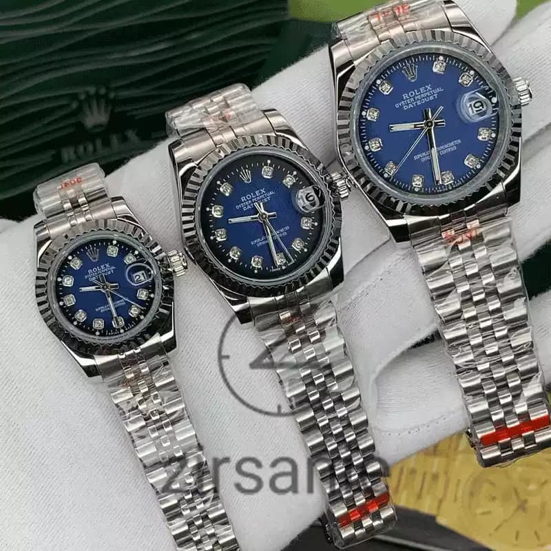ساعت مچی رولکس دیت جاست سیلور صفحه آبی اندکس نگین (ست) Rolex Datejust Silver Blue Screen Diaomnd Index — تصویر ۵