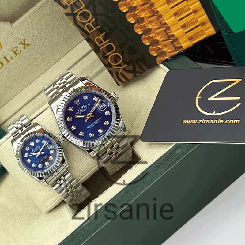 ساعت مچی رولکس دیت جاست سیلور صفحه آبی اندکس نگین (ست) Rolex Datejust Silver Blue Screen Diaomnd Index — تصویر ۳