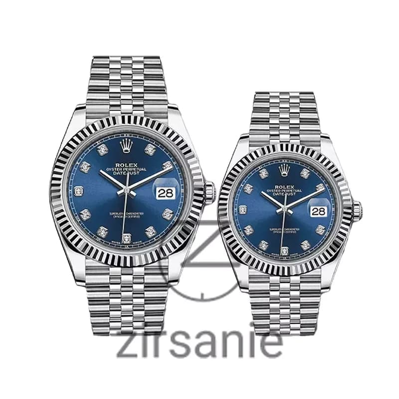 ساعت مچی رولکس دیت جاست سیلور صفحه آبی اندکس نگین (ست) Rolex Datejust Silver Blue Screen Diaomnd Index