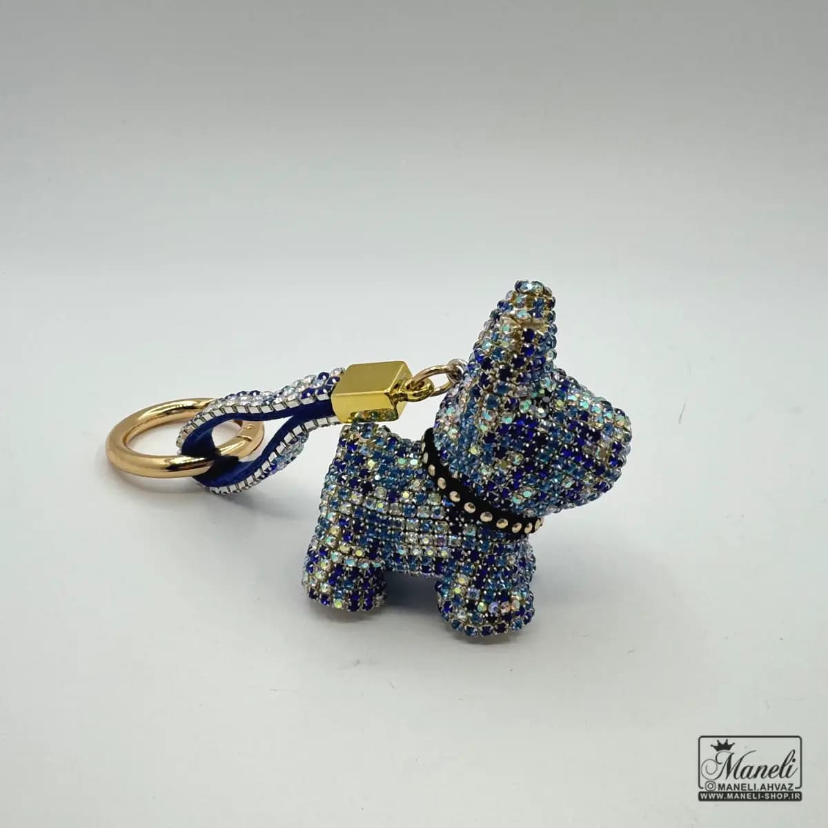 جاسوئیچی طرح سگ (dog) نگین دار آبی سفید — تصویر ۳