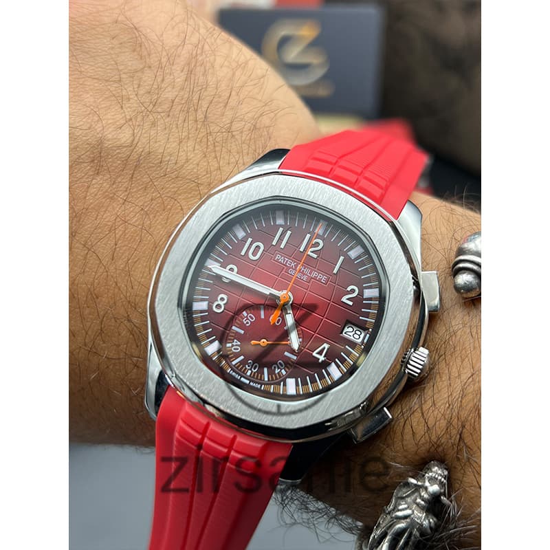 ساعت مچی مردانه پتک فیلیپ آکوانات سیلور صفحه قرمز Patek Philippe Aquanaut Red Silver — تصویر ۶