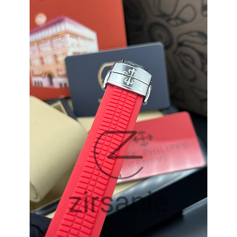 ساعت مچی مردانه پتک فیلیپ آکوانات سیلور صفحه قرمز Patek Philippe Aquanaut Red Silver — تصویر ۷