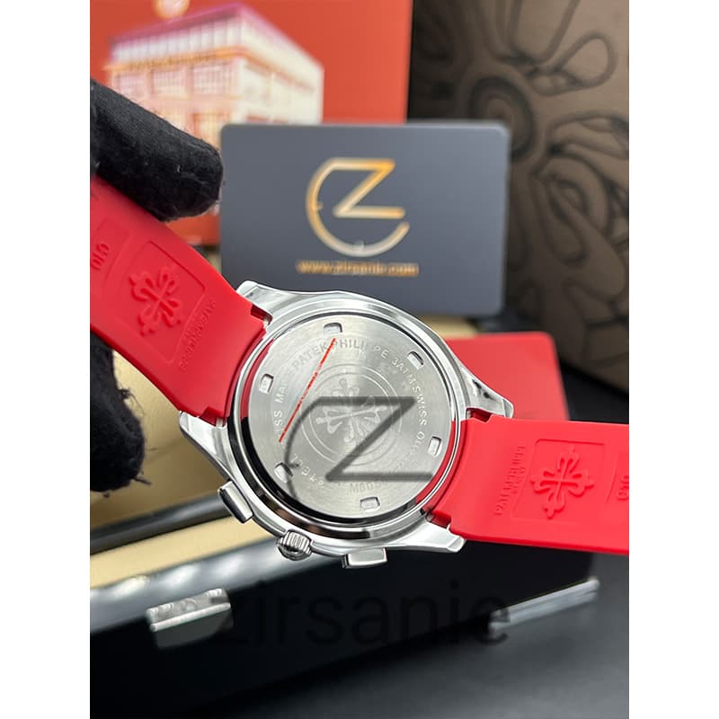 ساعت مچی مردانه پتک فیلیپ آکوانات سیلور صفحه قرمز Patek Philippe Aquanaut Red Silver — تصویر ۵
