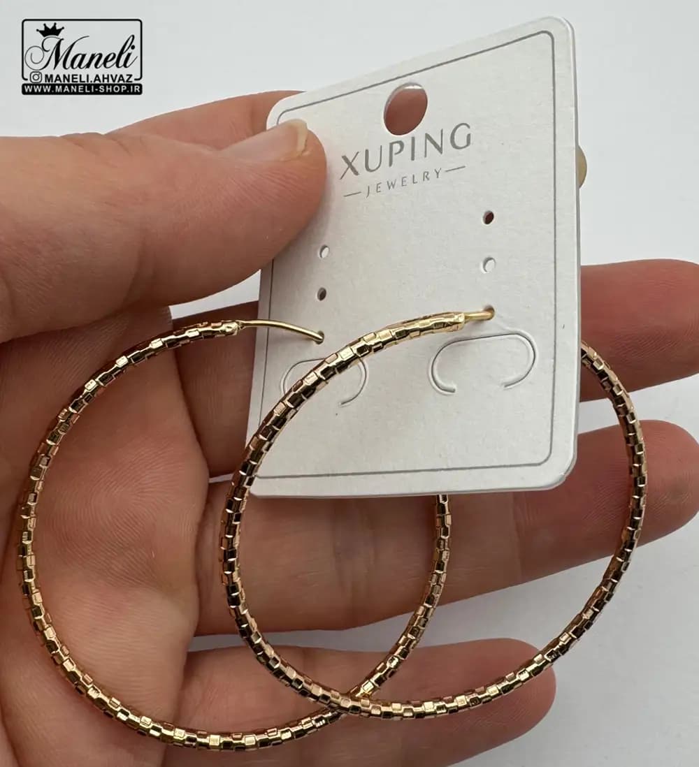 گوشواره حلقه ای طرح دار رنگ ثابت ژوپینگ — تصویر ۲