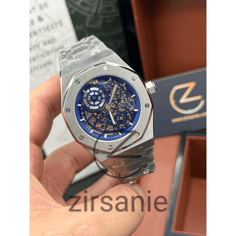 ساعت مچی مردانه اودمار پیگه اسکلتون Audemars Piguet Skeleton Silver Blue — تصویر ۴