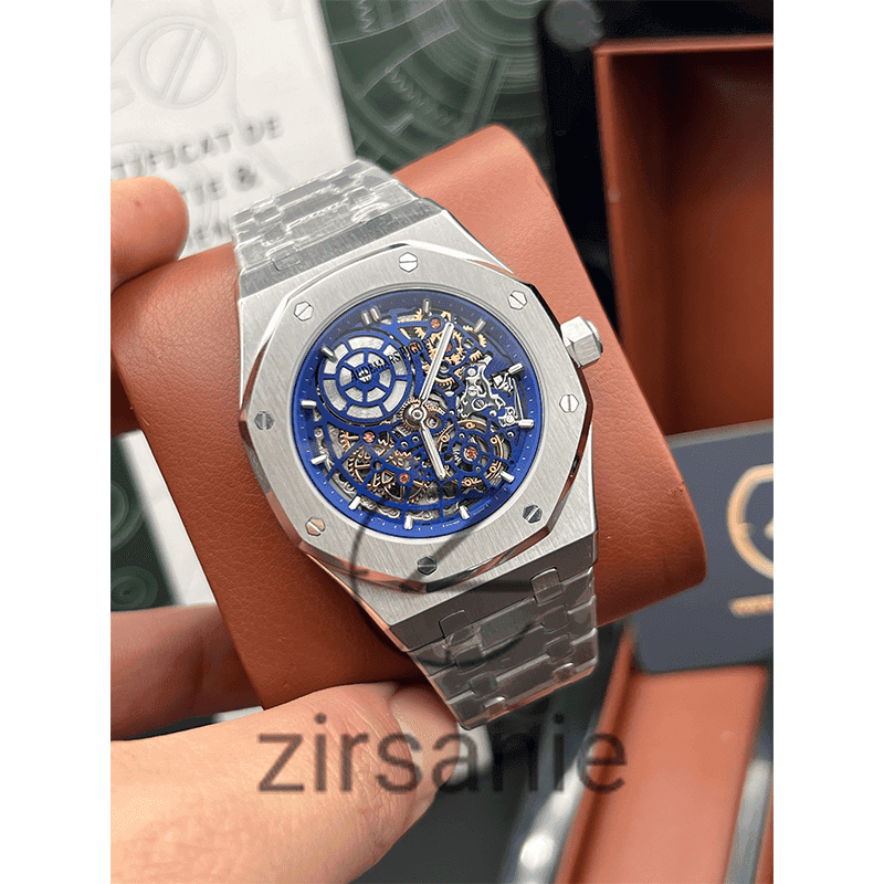 ساعت مچی مردانه اودمار پیگه اسکلتون Audemars Piguet Skeleton Silver Blue — تصویر ۷
