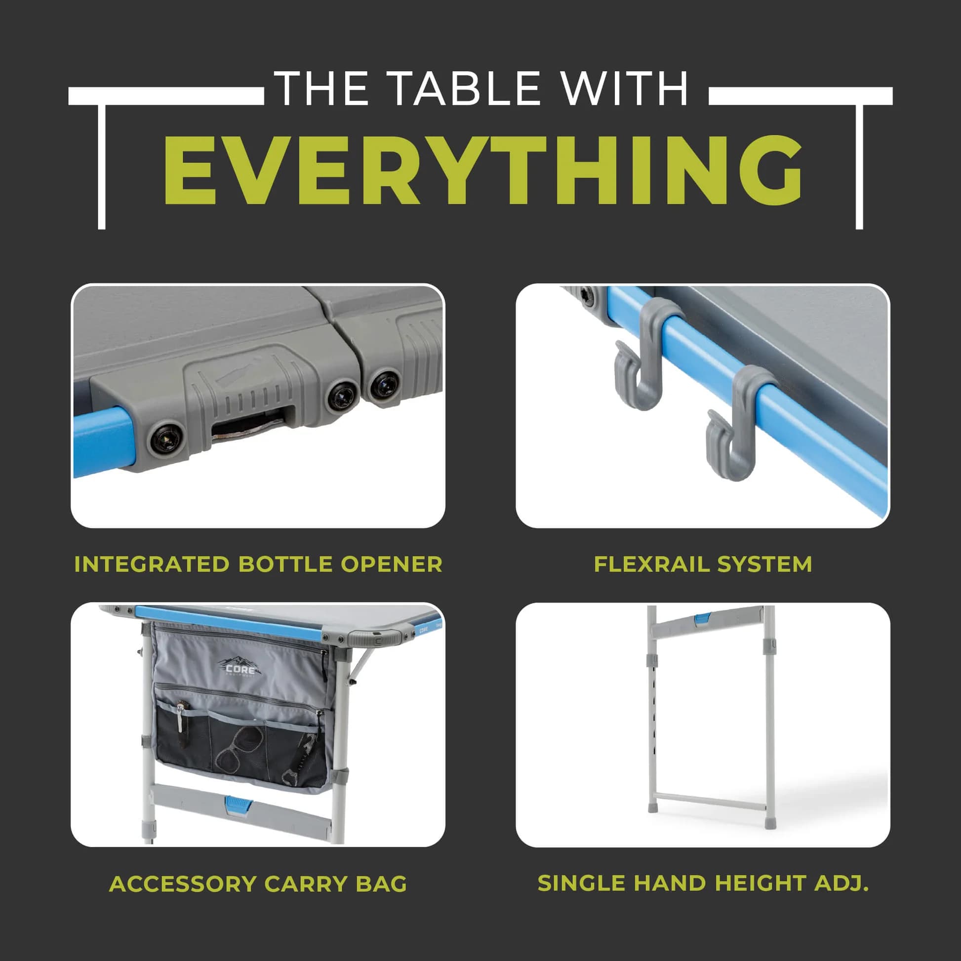 میز کمپینگ کر – 4 فوت با سیستم فلکس ریل Core 4 Foot FlexRail Outdoor Camp Table — تصویر ۴