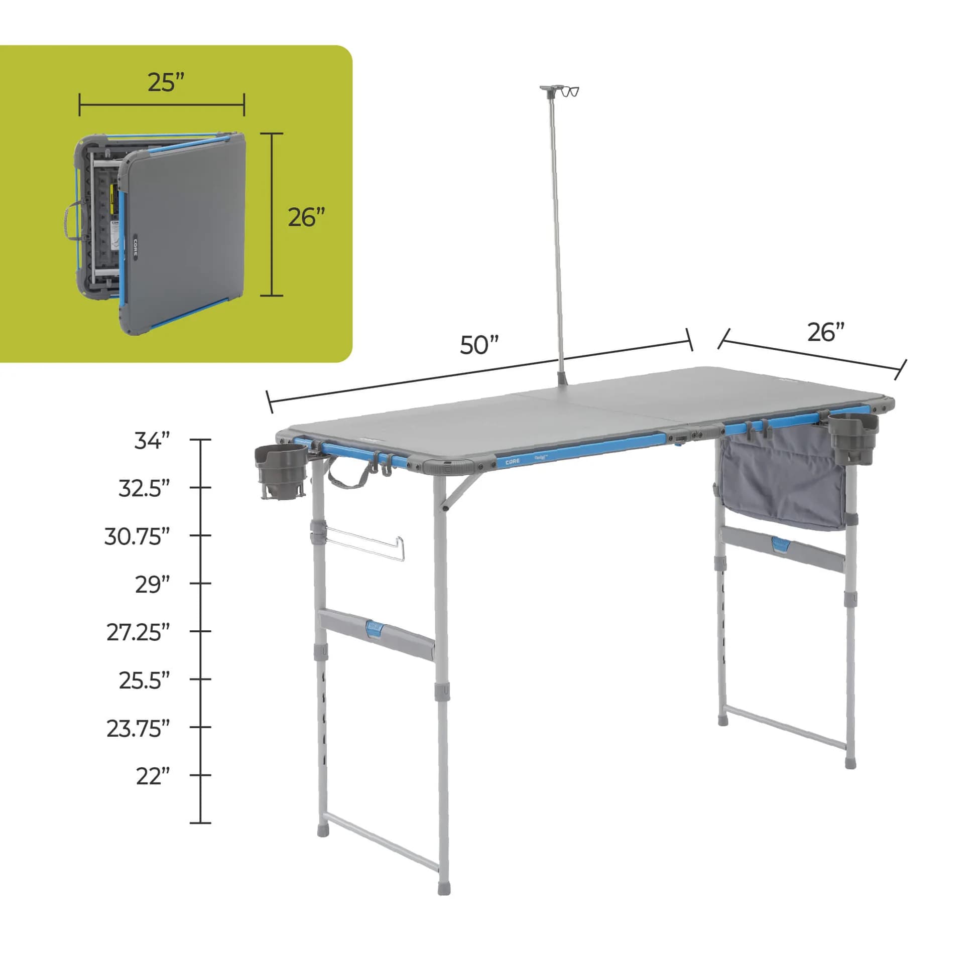 میز کمپینگ کر – 4 فوت با سیستم فلکس ریل Core 4 Foot FlexRail Outdoor Camp Table — تصویر ۳