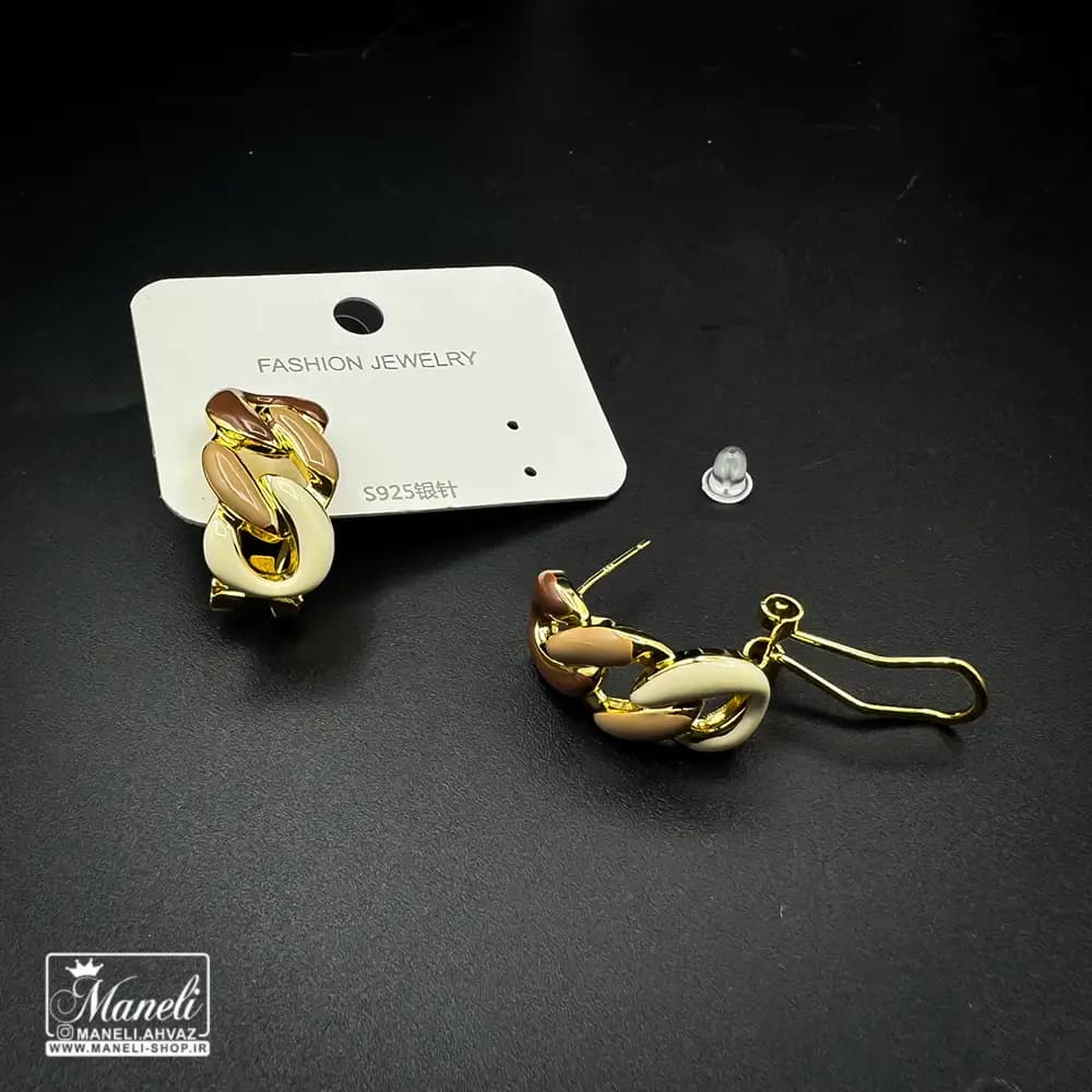 گوشواره طرح کارتیر مینا کاری پایه نقره — تصویر ۳