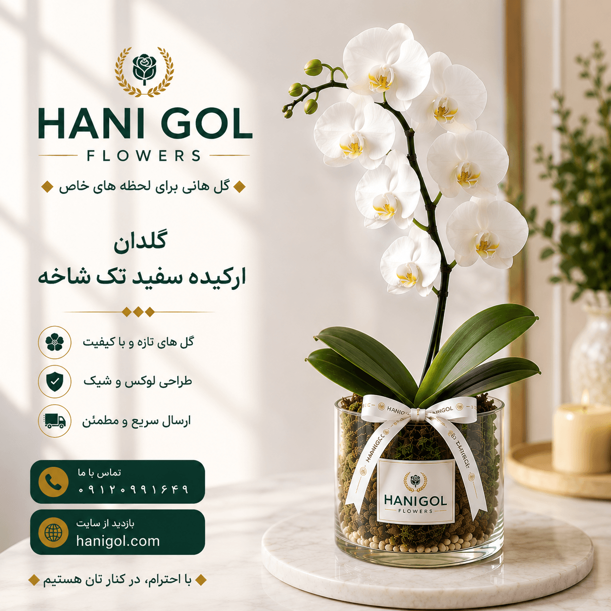 گلدان گل ارکیده سفید