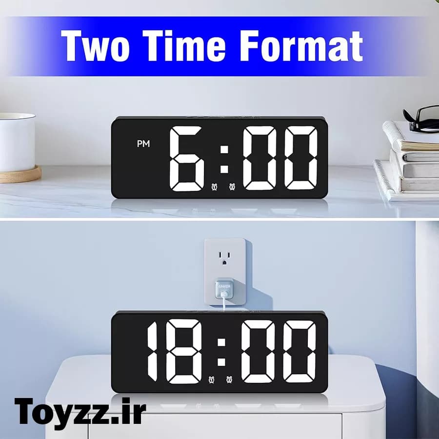 ساعت رومیزی دیجیتال مدل LED DIGITAL CLOCK دارای سنسور صدا نمایش تاریخ دماسنج و دو زمان زنگ بیداری — تصویر ۶
