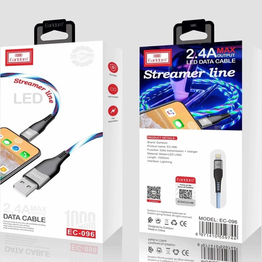 کابل اندروید (میکرو) Earldom EC-096M ال ای دی دار | فروش فقط حضوری در فروشگاه سفید رایانه اهواز