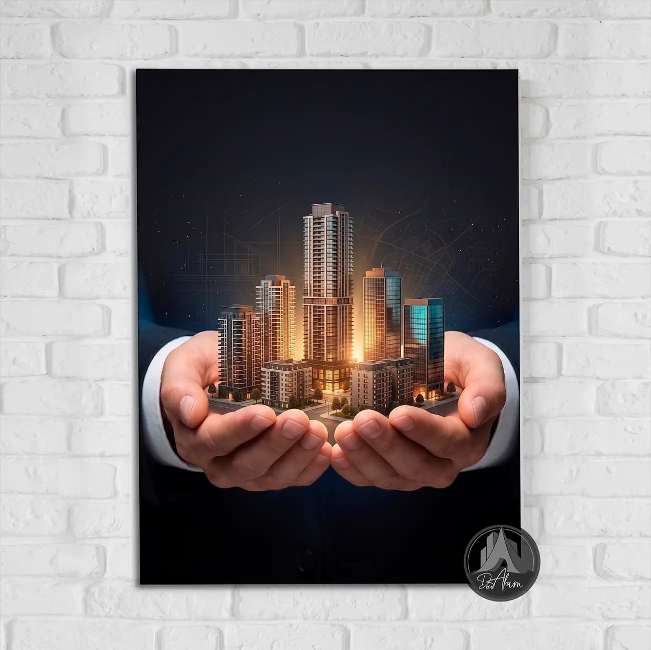 تابلو دکوراتیو املاک طرح شهر در دستان مدیر کد DA-8016 | مناسب دفتر مدیریت — تصویر ۶