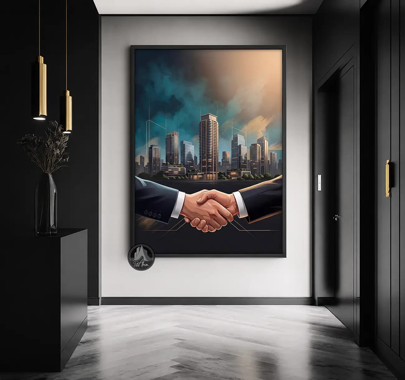 تابلو دکوراتیو املاک طرح قرارداد و دست دادن کد DA-8010 | مناسب دفتر مشاور املاک