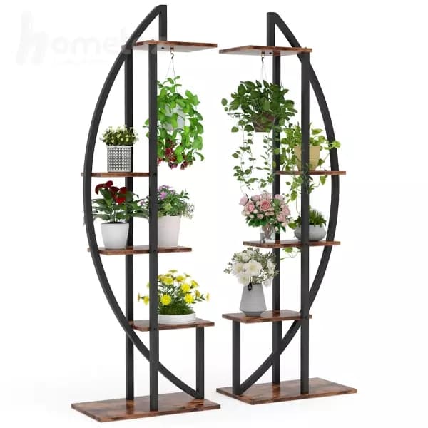 شلف فلزی دو تکه مشکی با صفحه چوب, mdf مدل ht1596 — تصویر ۳
