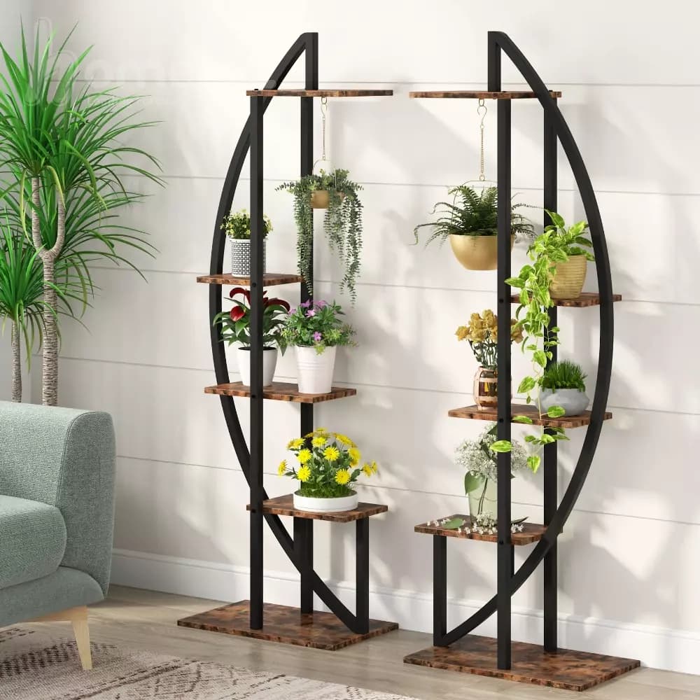 شلف فلزی دو تکه مشکی با صفحه چوب, mdf مدل ht1596 — تصویر ۲