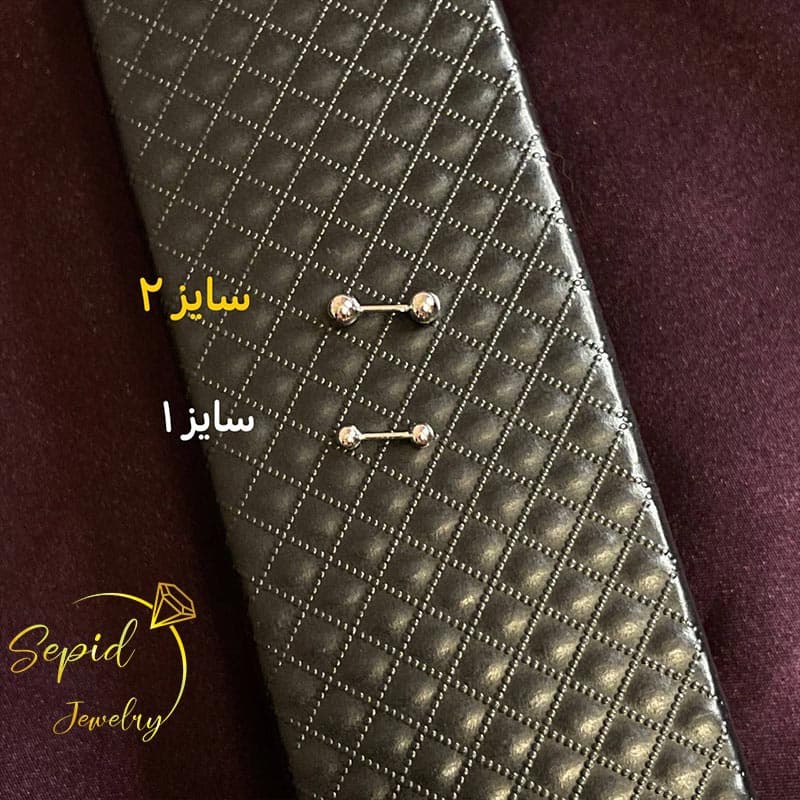 پیرسینگ نقره خطی unisex چند منظوره دو سر گوی سایز 2 — تصویر ۲