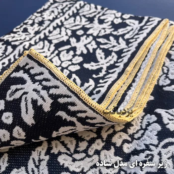 زیر سفره ای یزدی سه متری طرح مروارید رنگ سورمه ای سفید — تصویر ۷