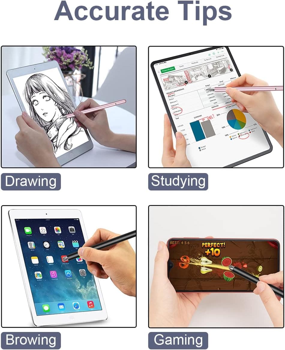 قلم لمسی Stylus Pen for iPad 2 Pack, LIBERRWAY 2 in 1 Disc & Fiber Stylus Pens for Touch Screens — تصویر ۶