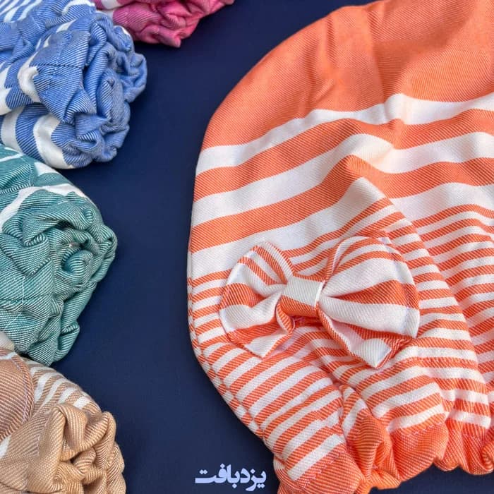 کلاه حمام نخی یزدی دو لایه کشی رنگ نارنجی — تصویر ۲