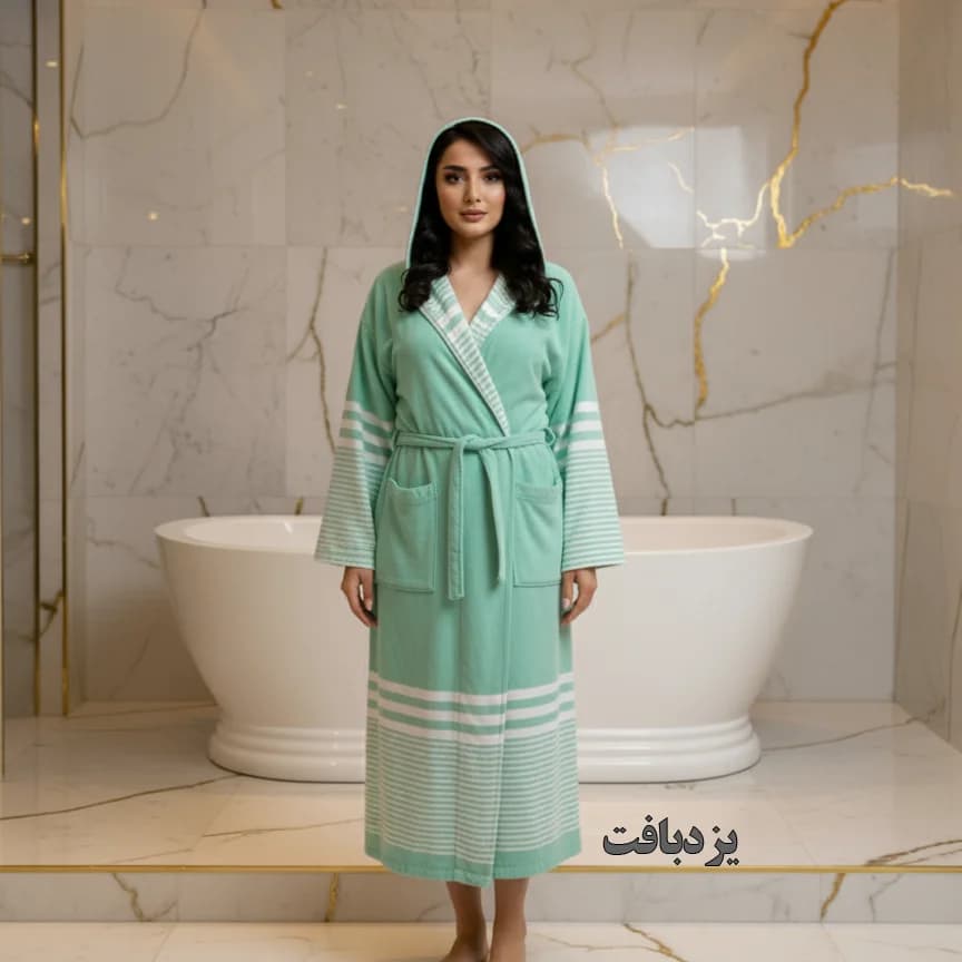حوله تن پوش نخی یزدی رنگ سبز دریایی